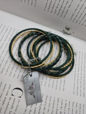 Green and Gold Wrapped Bangle Set 11 Bracelets